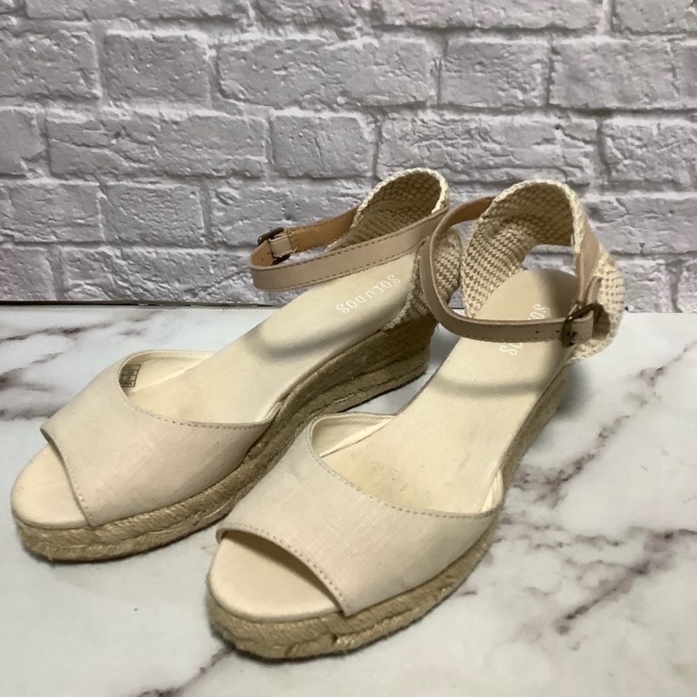 Soludos Espadrilles Natural Open Toe Midwedge Linen Size 10